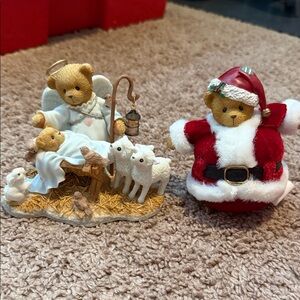Cherished Teddies Angel and Santa Figurines - Red, White, Brown
